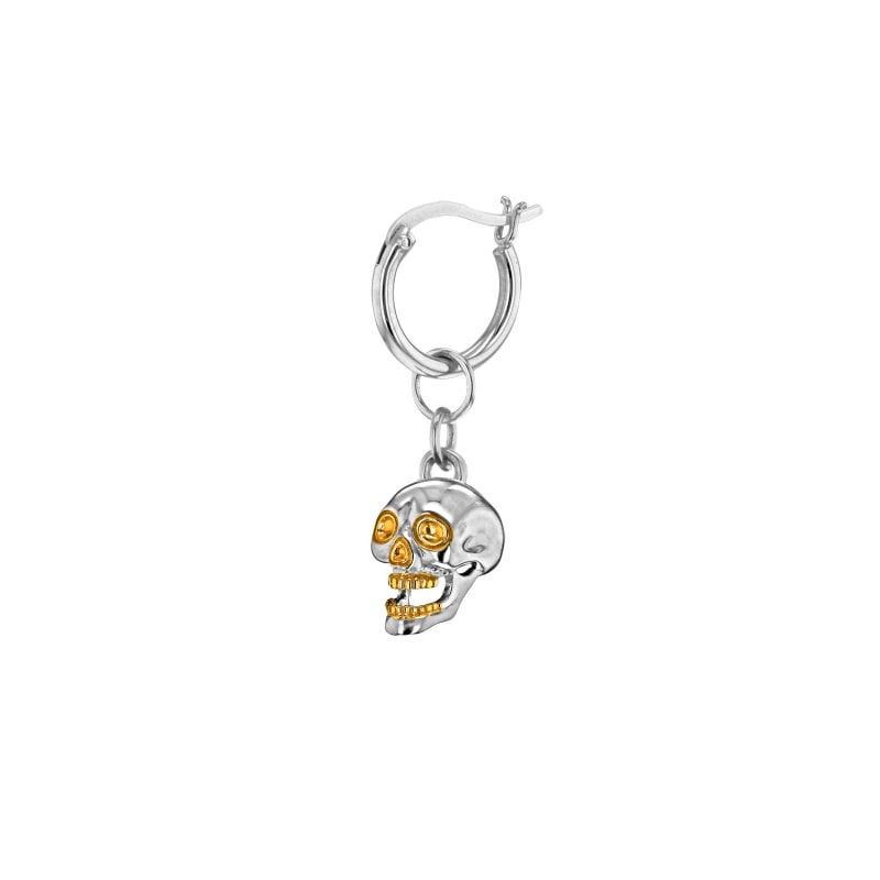 Thumbnail of Sterling Silver &18 Carat Gold Plated Skull, Hung On A Sterling Silver Hoop Earring image