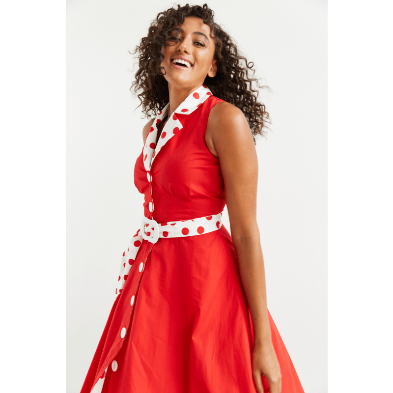 Thumbnail of Adelaide Alluring Midi Dress In Red With White & Red Polka Dots image