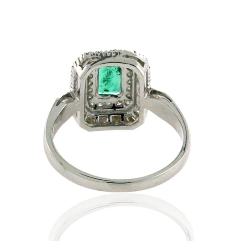 Thumbnail of 18K White Gold With Baguette Diamond & Natural Emerald Cocktail Ring image