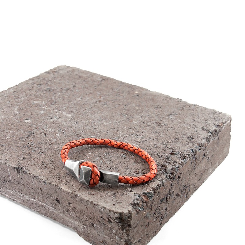 Thumbnail of Amber Red Alderney Silver & Braided Leather Bracelet image