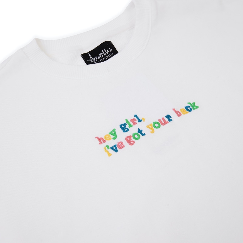Thumbnail of "Hey Girl" Organic Cotton Embroidered Sweatshirt In White image