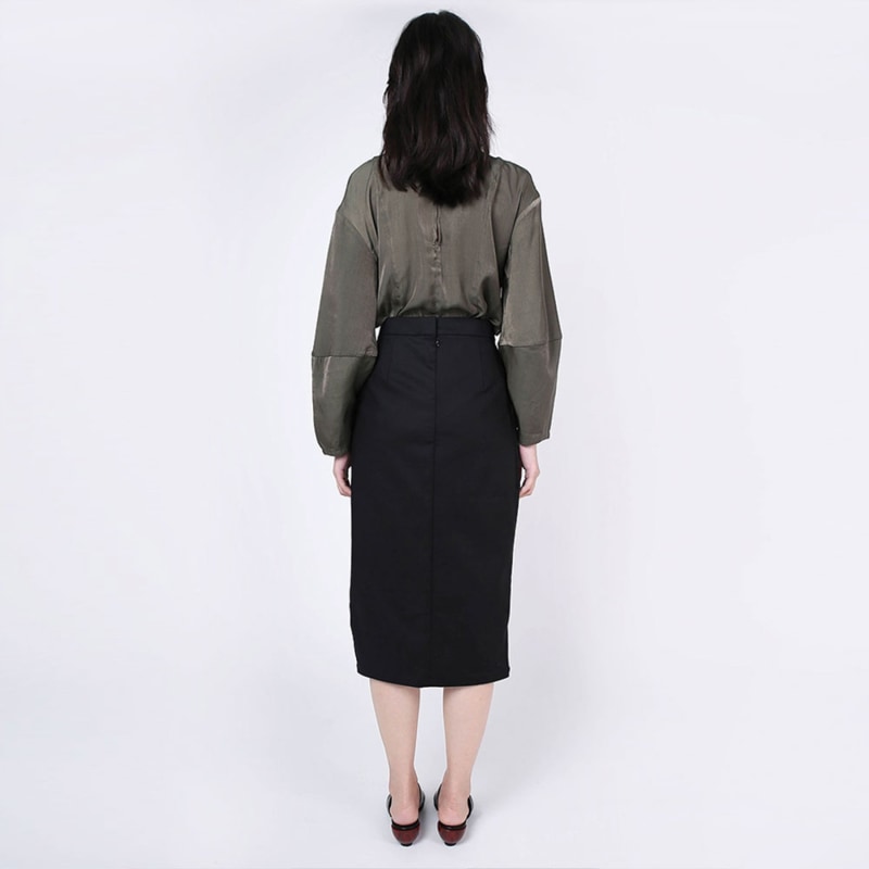 Thumbnail of Kimble Lantern Sleeve Cupro - Viscose Blouse In Dark Olivine image