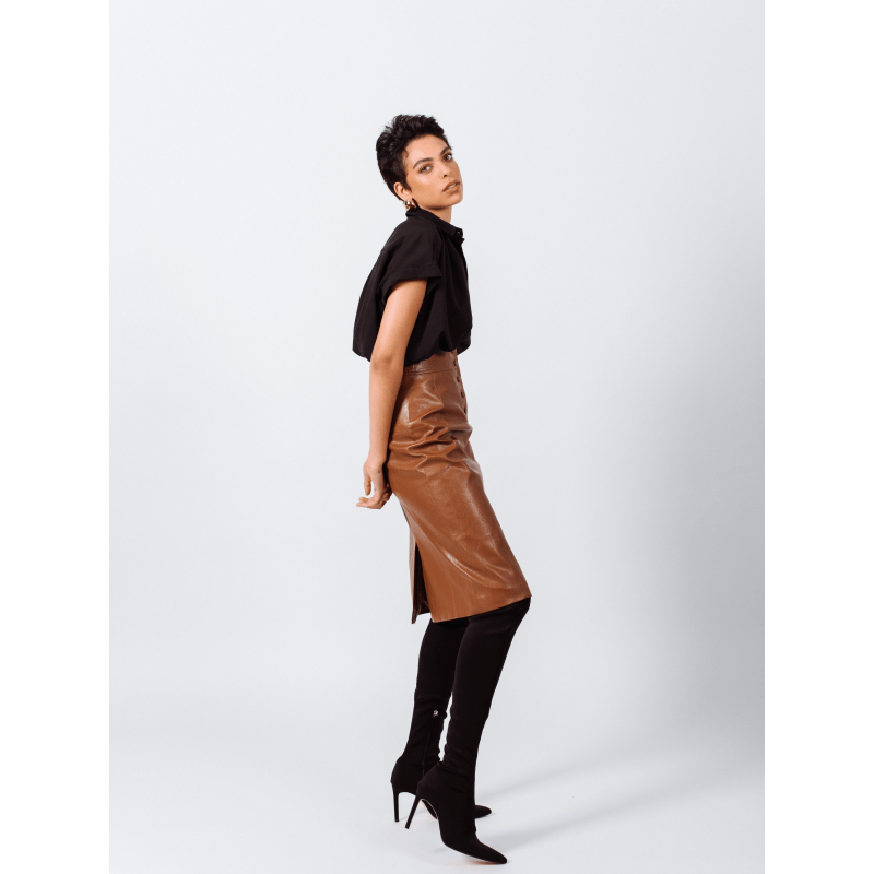 Thumbnail of Power Woman- Brown Vegan Leather Skirt image