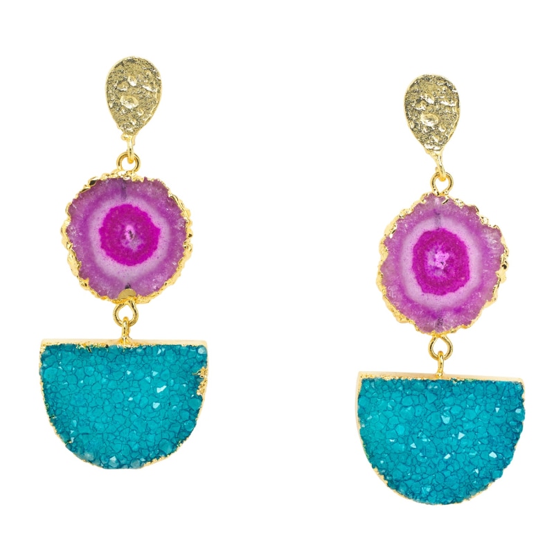 Violet Turquoise Gemstone Gold Statement Earrings YAA YAA LONDON