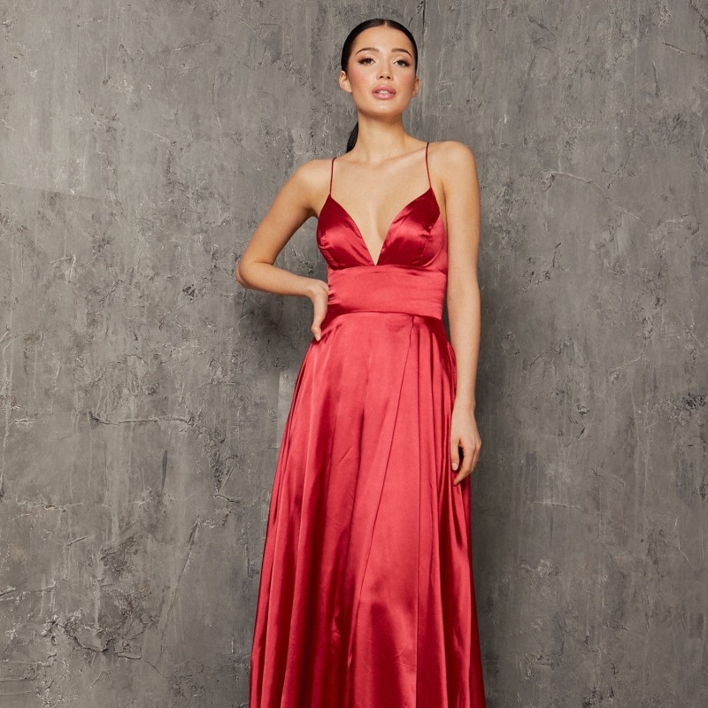 Thumbnail of Olivia Satin Evening Gown In Red image