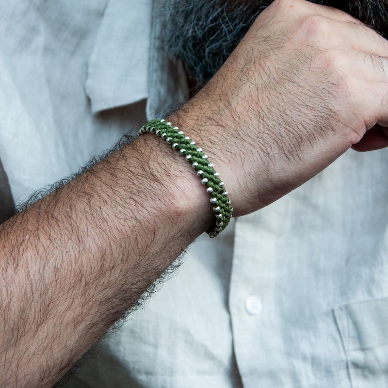 Thumbnail of Eco-Friendly Men's Chunky Silver And Apple Green Waterproof Rope Bracelet - Green image