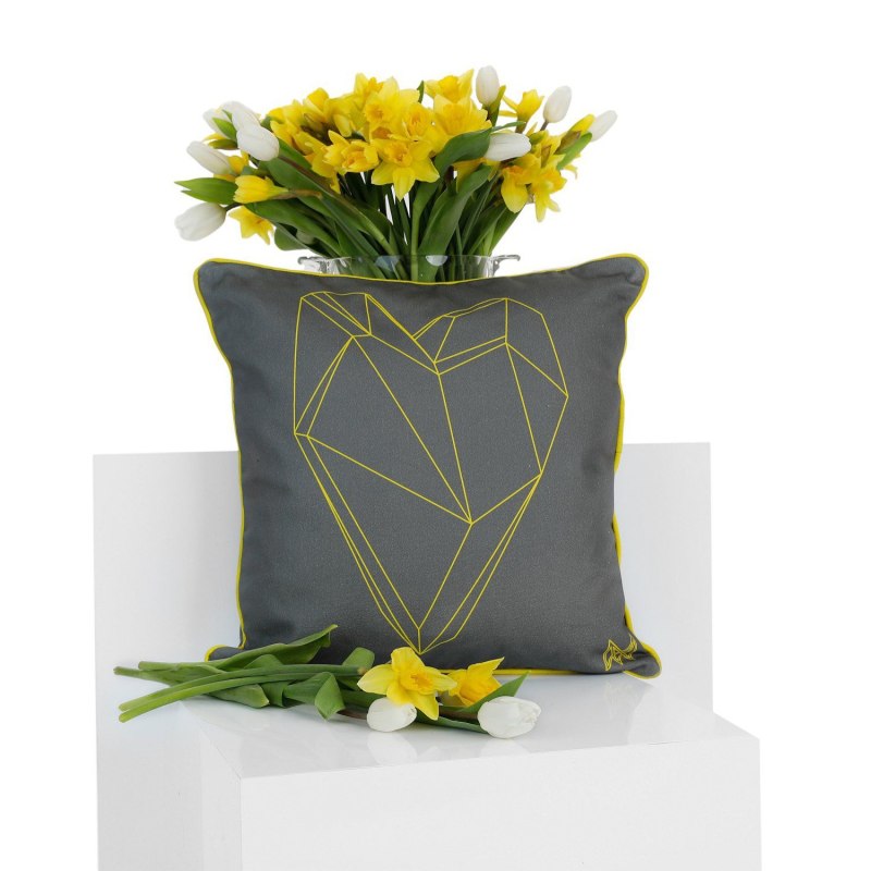 Thumbnail of Luxury Indoor Outdoor Cushions - Grey & Yellow Organic Collection Heart/Love image