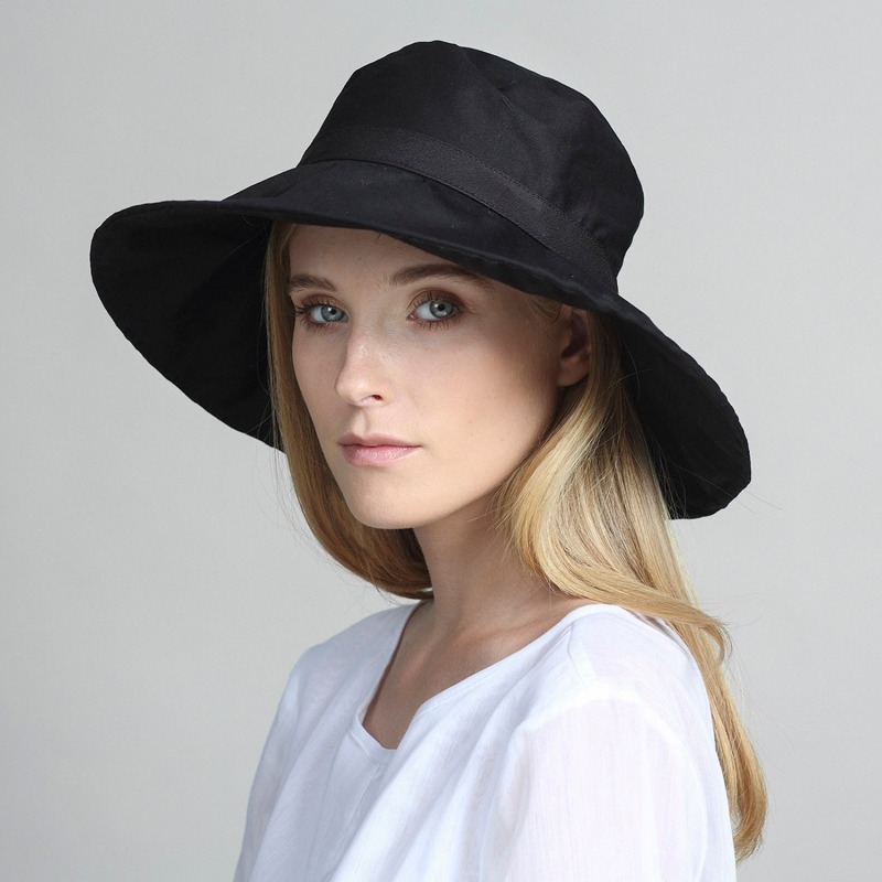 Wide Brim Black Cotton Hat | Justine Hats | Wolf & Badger