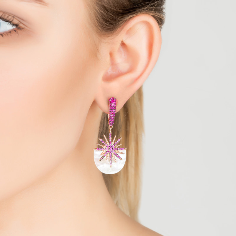 Thumbnail of Sunburst White Mother Of Pearl Earring Ruby Pink Rose Gold image