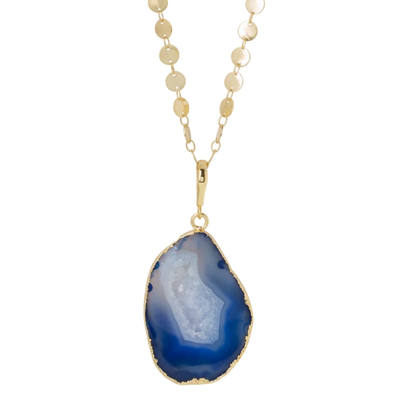 Thumbnail of Ultra Cobalt Blue Agate Super-Long Gold Pendant Necklace image