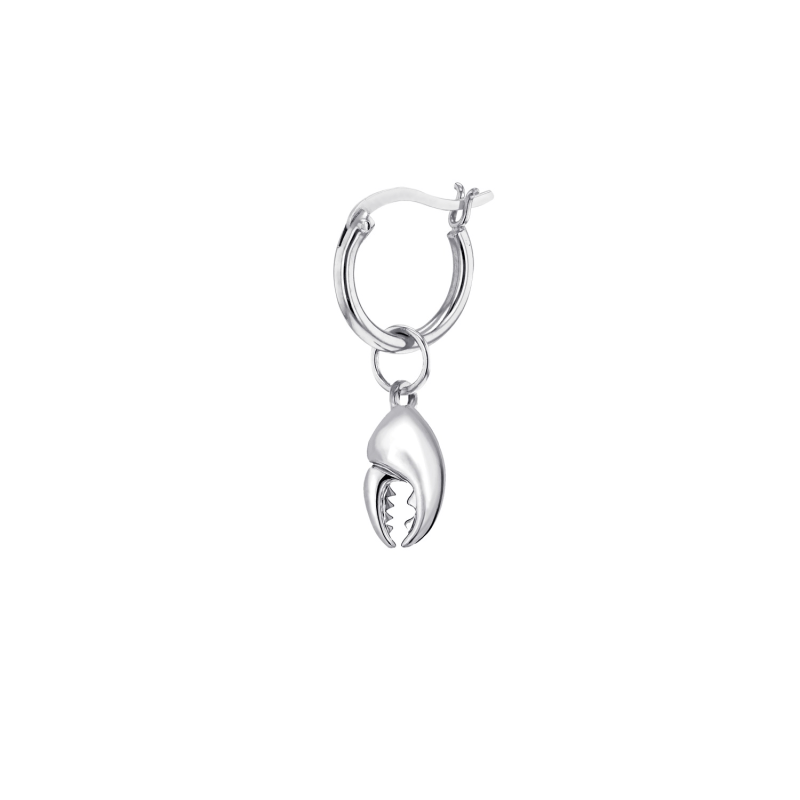 Thumbnail of Sterling Silver Mini Crab Claw Charm On Silver Hoop image