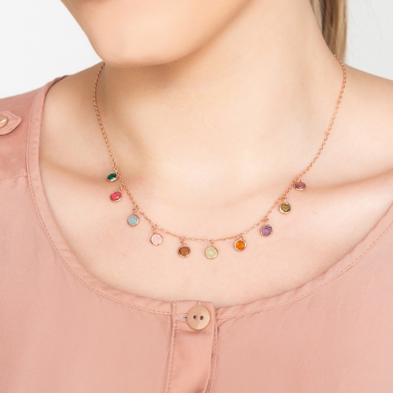 Thumbnail of Florence Multi Coloured Gemstone Necklace Rose Gold image