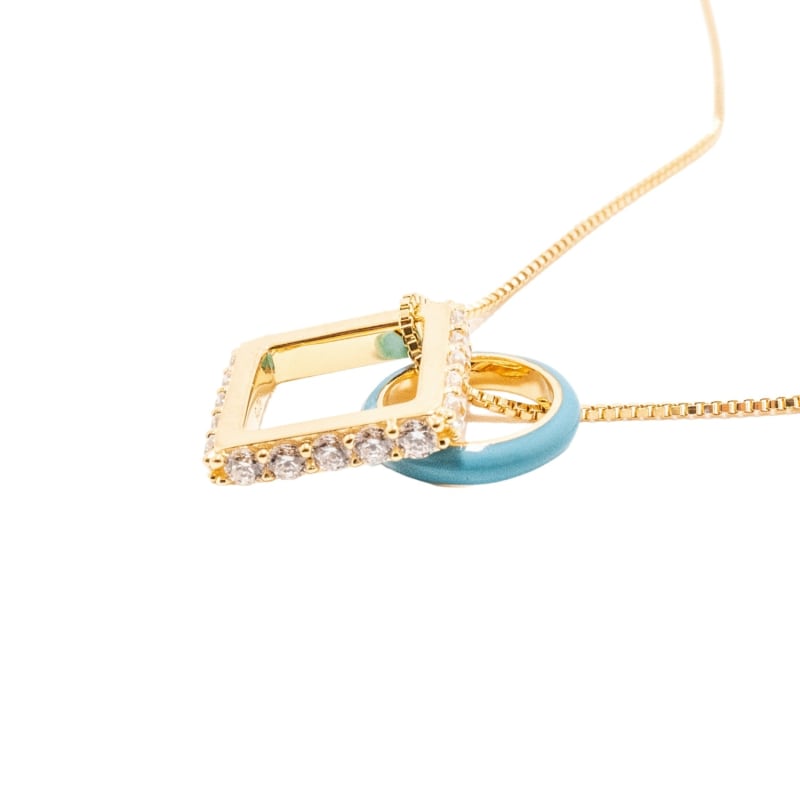 Thumbnail of Nemy Stones And Powder Blue Enamel Hoops Gold Necklace image