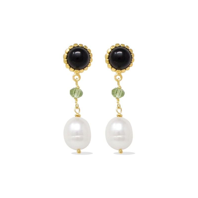 Thumbnail of Onyx, Green Amethyst & Pearl Drop Earrings image