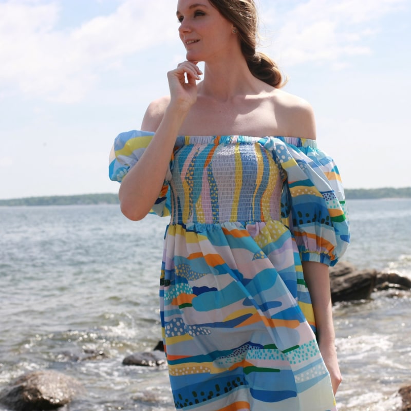 Landscape Smocked Cotton Silk Dress | Jessie Zhao New York Landscape Smocked Cotton Silk Dress | Jessie Zhao New York