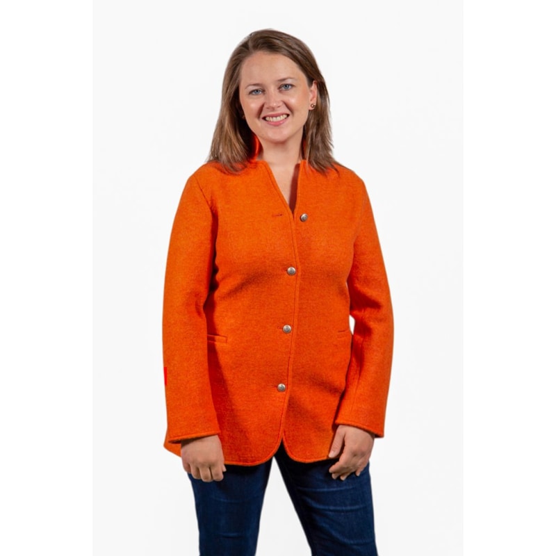 Salma Tyrolean Boiled Wool Jacket - Brown - Yellow & Orange