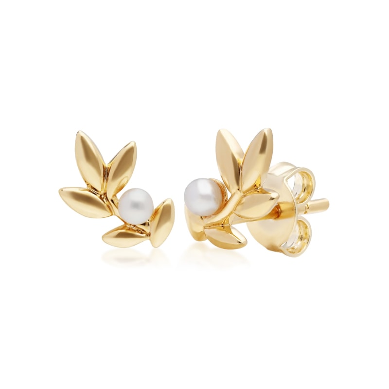 Thumbnail of O Leaf Pearl Earrings In Yellow Gold Plated Silver image