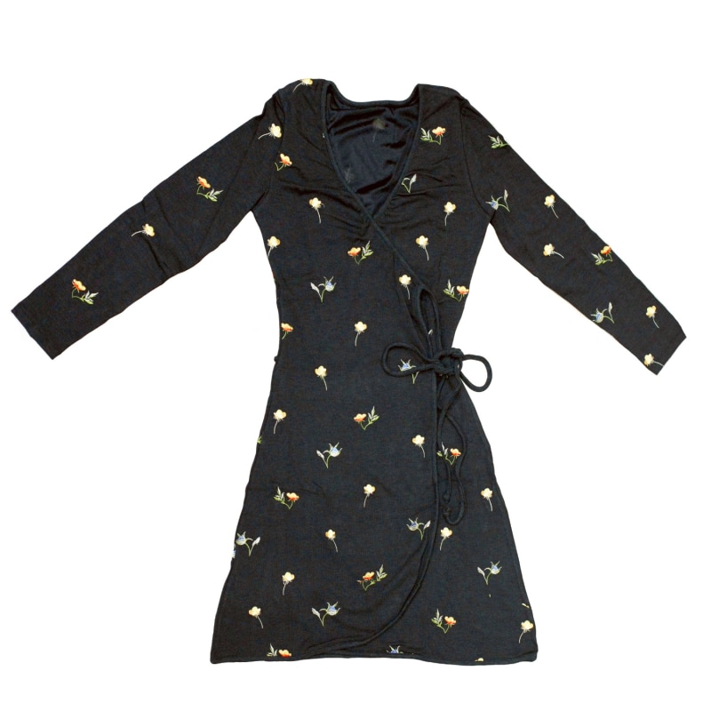 Thumbnail of Floral Embroidered Wrap Dress In Black image