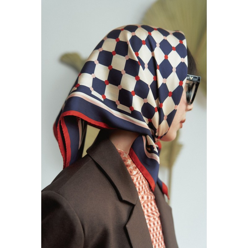 Thumbnail of "Checkerboard" Silk  Bandana - Red White & Blue image