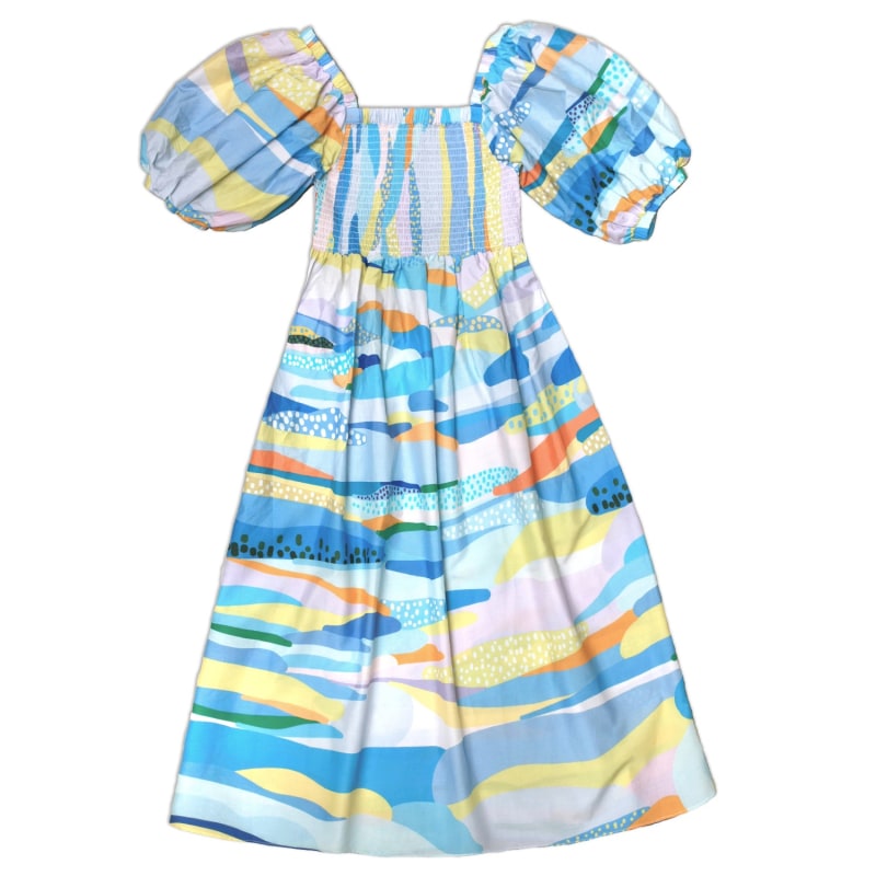Landscape Smocked Cotton Silk Dress | Jessie Zhao New York Landscape Smocked Cotton Silk Dress | Jessie Zhao New York