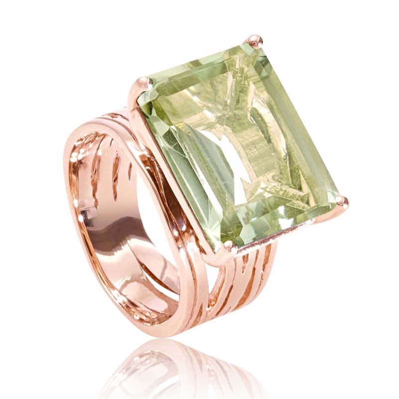 Thumbnail of Rose Gold Cocktail Ring Green Amethyst Gemstone Pietra image