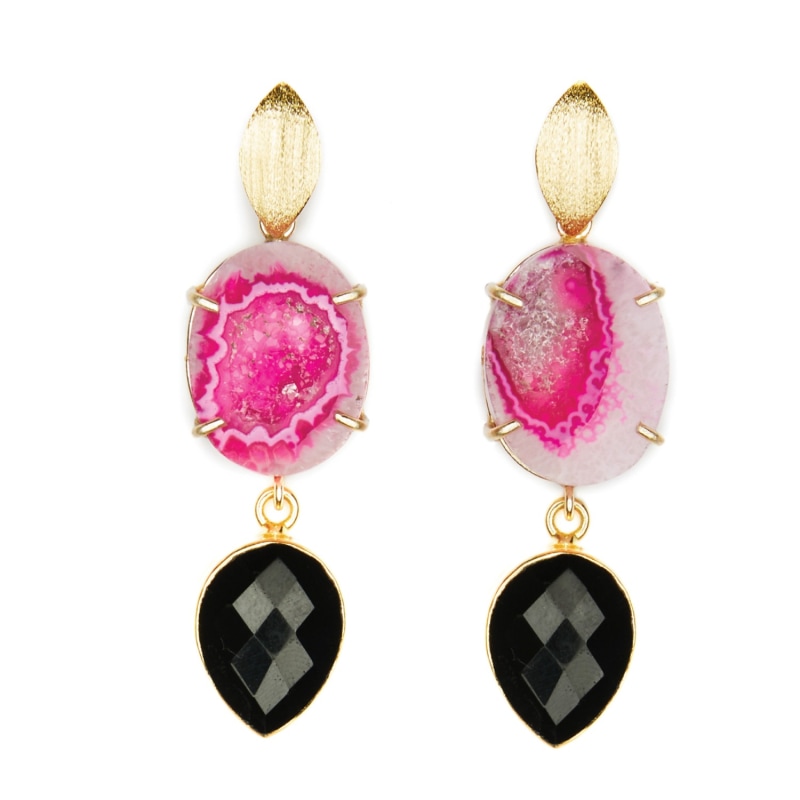 Thumbnail of Pink Agate & Black Onyx Cocktail Earrings image