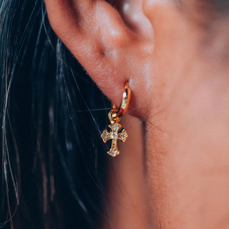Yves Drop Cross Pendant Earrings by 33mm