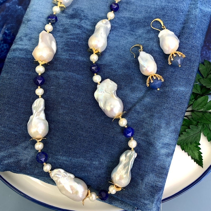 Thumbnail of Baroque Pearls With Lapis Timeless Necklace image