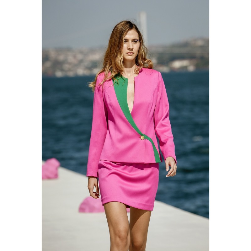 Thumbnail of Pinky Green Geometric Cut Blazer image