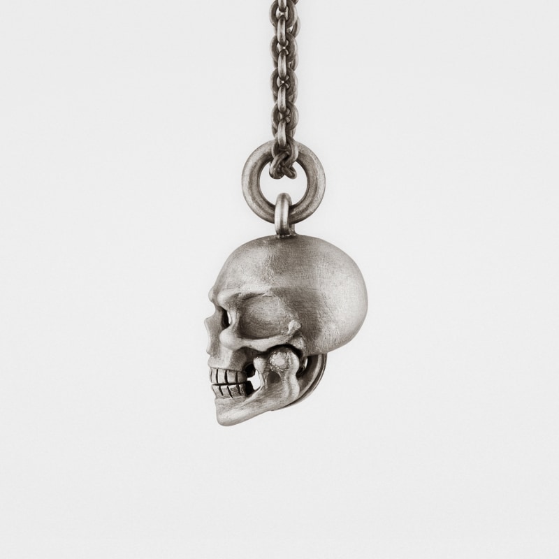 Thumbnail of Skull Pendant with Hinged Jaw and Diamond Eyes in Sterling Silver image