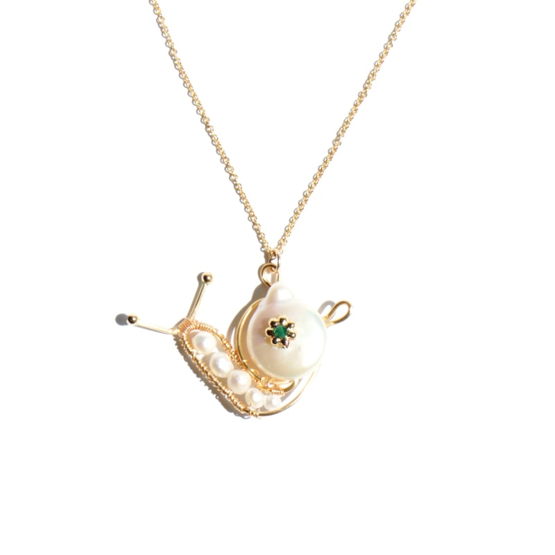 Thumbnail of Snailed It Freshwater Pearl Snail Necklace 18K Gold-filled Chain image