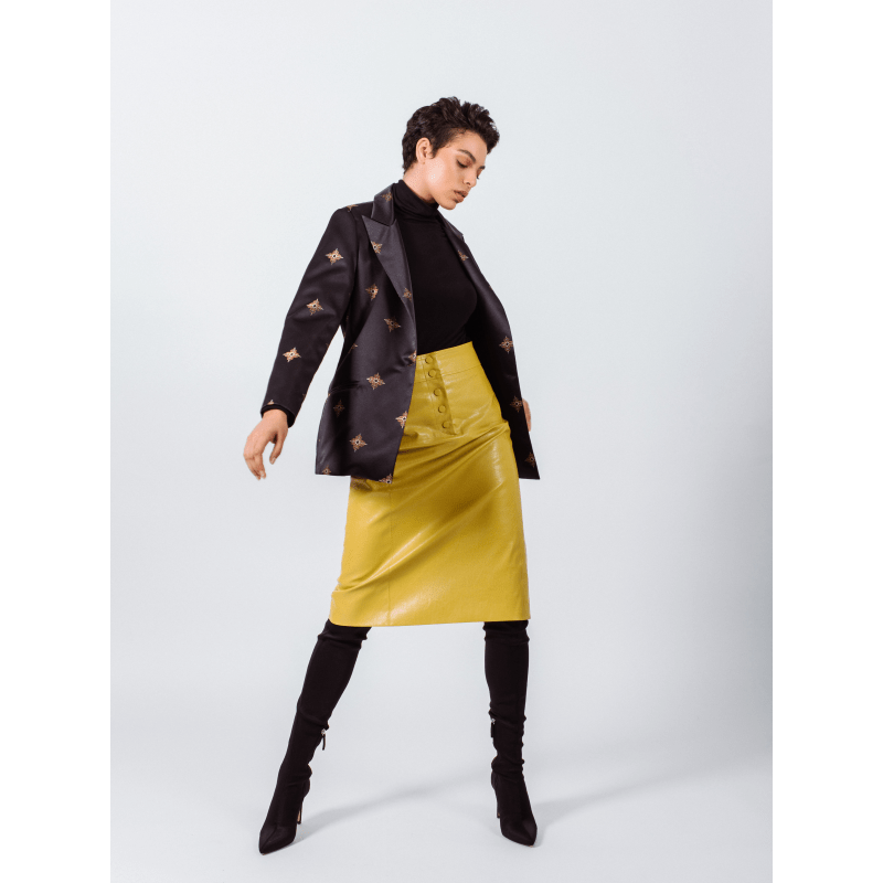 Power Woman Mustard Leather Skirt by Le Réussi