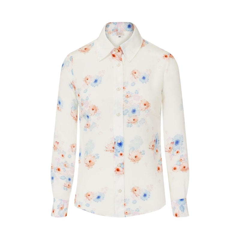 Off-White Silk Shirt with Graphic Print