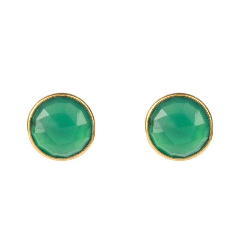 Thumbnail of Medium Circle Stud Earrings Green Onyx Gold image