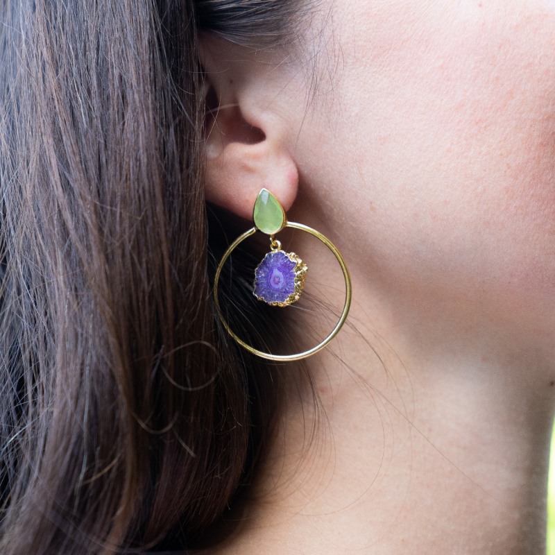 Thumbnail of Aburi Lime Purple Gemstone Gold Vermeil Hoop Earrings image