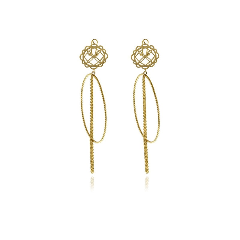 Thumbnail of Gold Runway Hoops Flower Earrings image