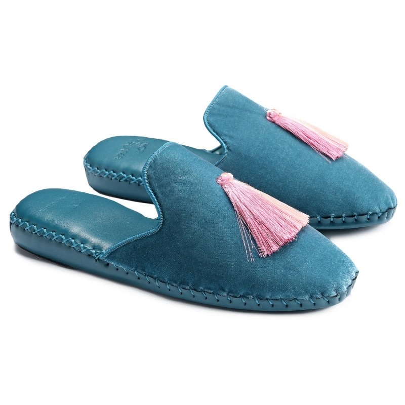 Thumbnail of Women Classic Handmade Slippers - Blue image