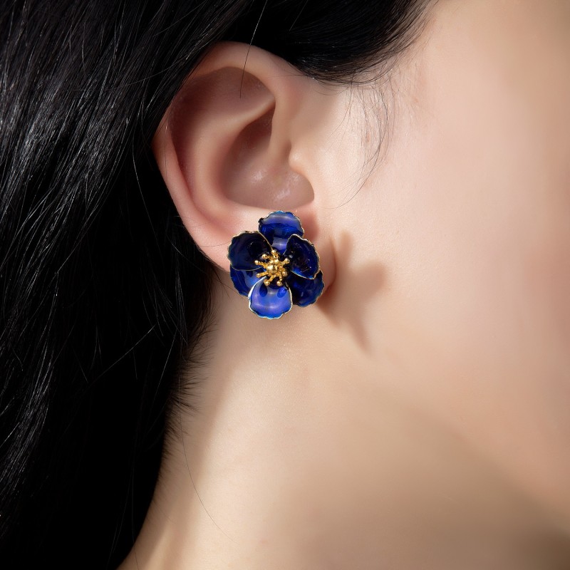 Thumbnail of Navy Blue Blossom Flower Earrings image