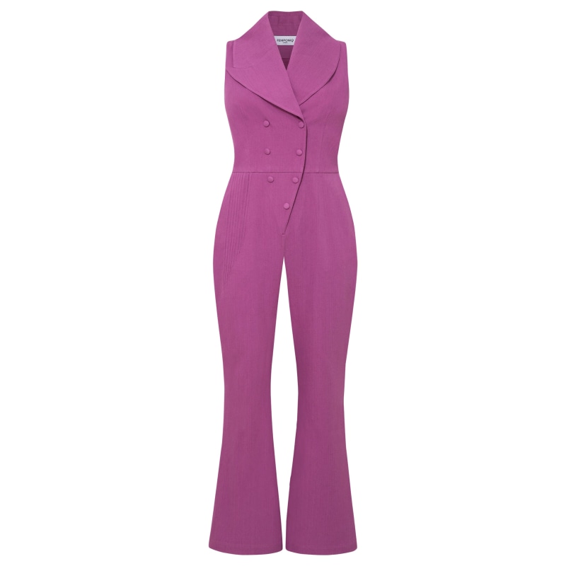 Thumbnail of Double Breasted Shawl Lapel Jumpsuit - Purple Orchid image