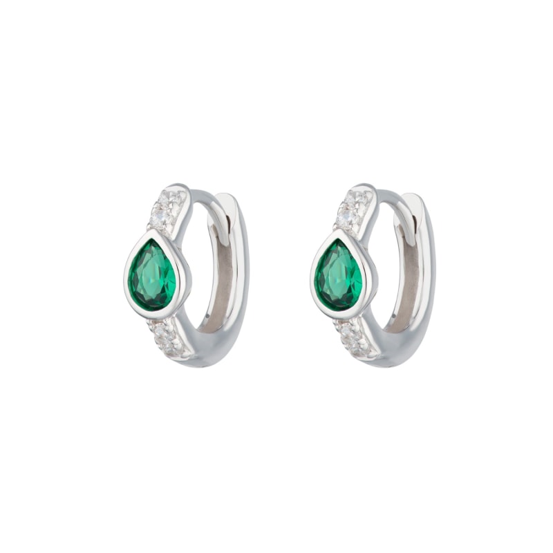 Thumbnail of Silver Green Teardrop Huggie Earrings image