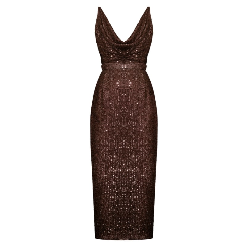 Berta Dark Brown Sequin Draped Front ...