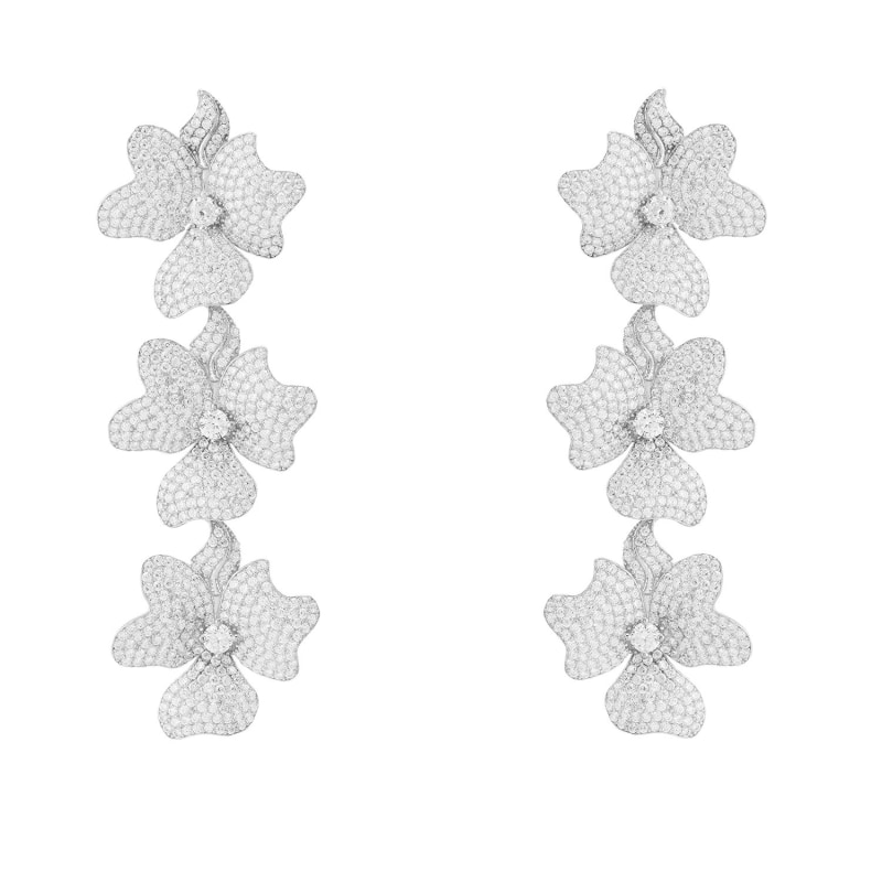 Thumbnail of Jasmine Flower Triple Drop Earrings Silver image