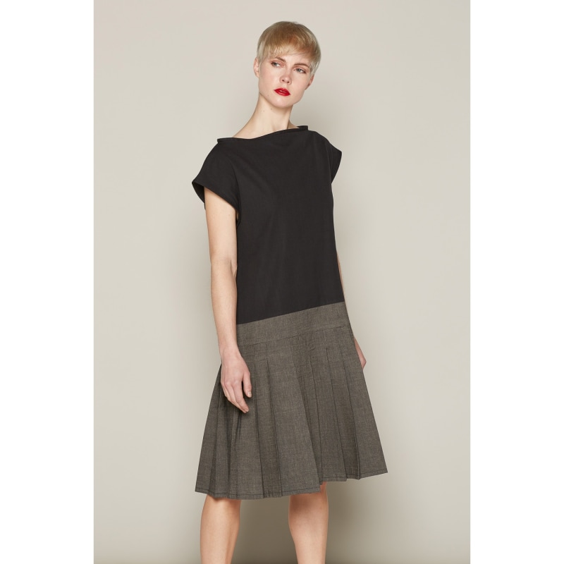 Thumbnail of Pleated Brigit Dress Black & Grey In Organic Cotton image