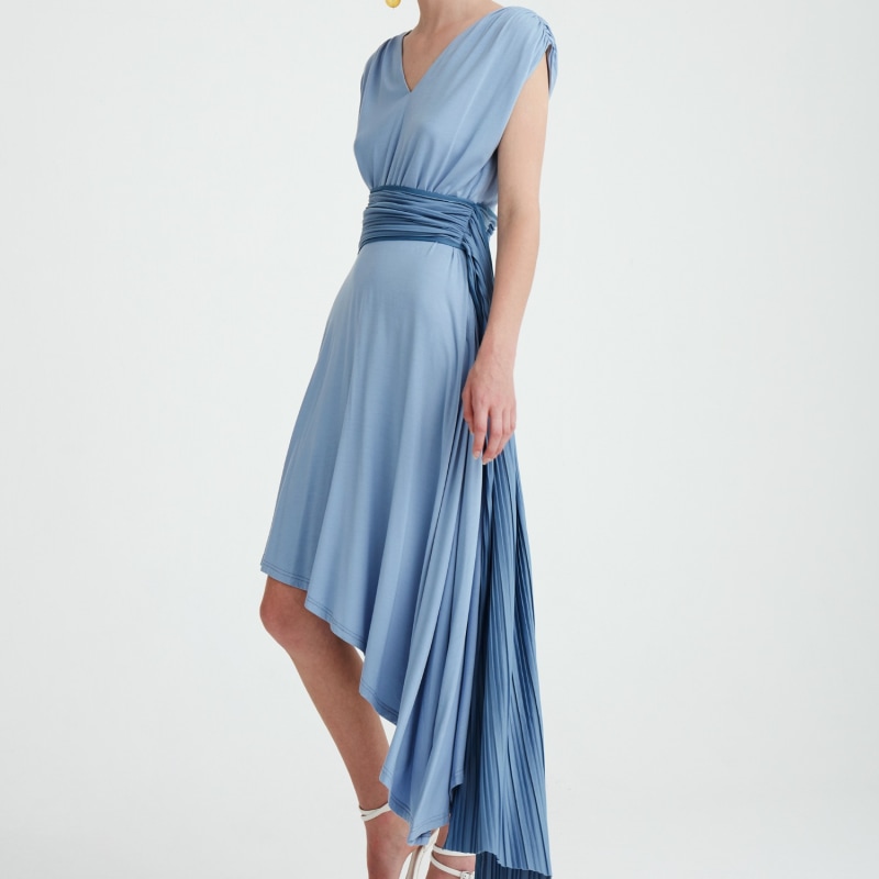 Thumbnail of Midi Asymmetric Drape Dress in Light Blue image