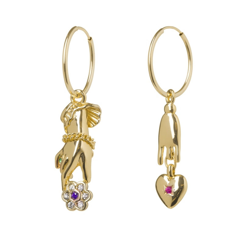 Thumbnail of Small Gold Hoop Hands And Hearts Earrings image