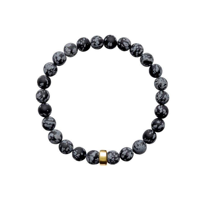 Thumbnail of ARO Men's Snowflake Obsidian Bracelet Gold Bead - Large image