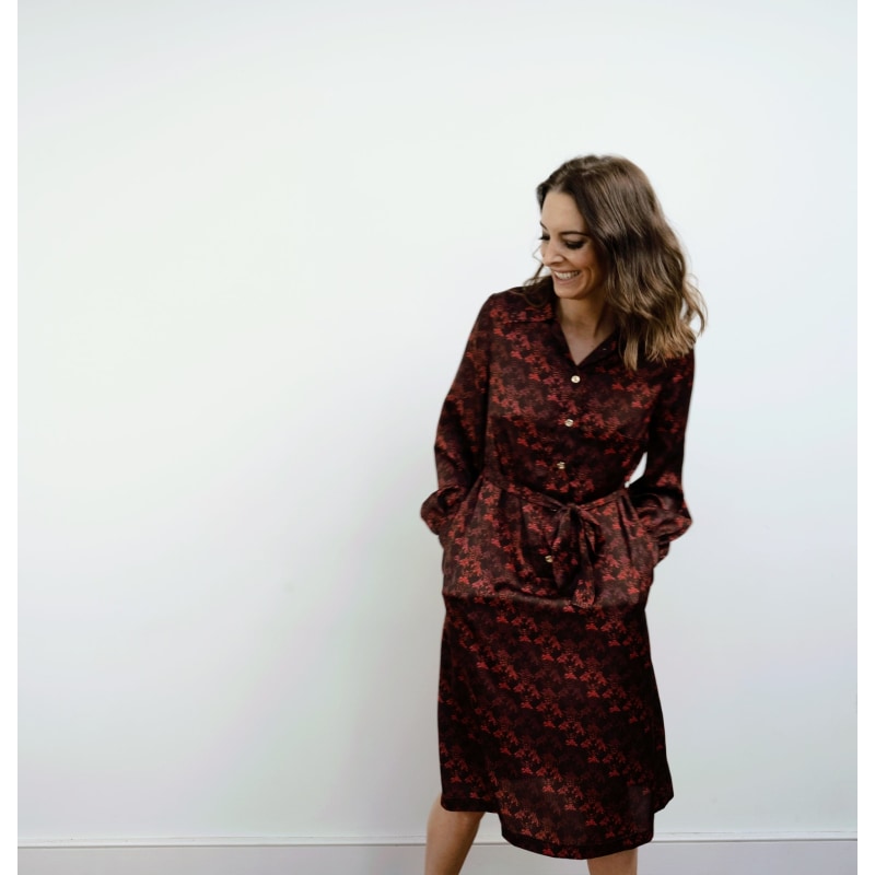 Thumbnail of Elama Tiger Print Dark Ground Long Sleeve Shirt Dress image