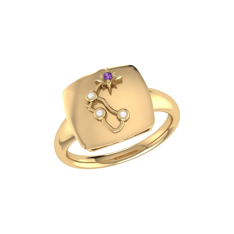 Thumbnail of Aquarius Water-Bearer Constellation Signet Ring In 14 Kt Yellow Gold Vermeil image