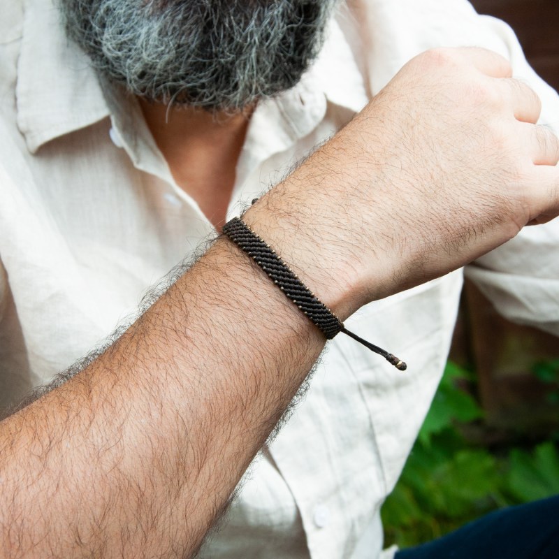 Thumbnail of Men Wide Brown Rope & Bronze Wristband - Brown image