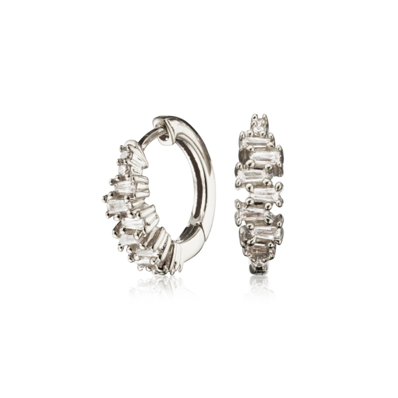 Thumbnail of Small Silver Stacked Baguette Diamond Style Huggie Hoop Earrings image